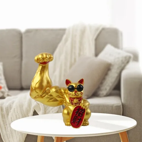 Miniatura 4 de Prettyia Estatua de gato de la suerte, brazo agitador de gato de la suerte, brazo musculoso de mano gigante, decoración de gato agitado, gato