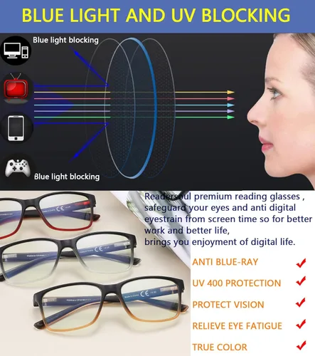 Miniatura 6 de Gafas de lectura para hombres, paquete de 4 elegantes lentes para lectura de computadora con bisagras de resorte, filtro antideslumbrante/fatiga