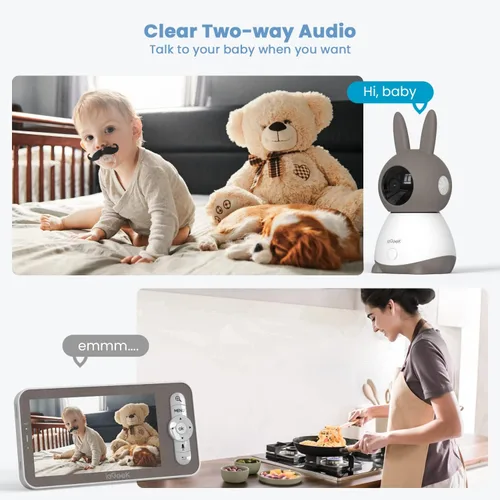 Miniatura 7 de ieGeek Monitor de Bebé con Pantalla Dividida 2K, Monitor de Bebé de Audio de 5 Pulgadas con 2 Cámaras, Video WiFi para Smartphone Cámara Dual