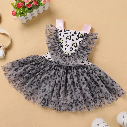 Miniatura 10 de IBTOM CASTLE Vestido de princesa tutú para niña pequeña con estampado de leopardo, dona, ratón, vestido de princesa con funda para pañales, conjunto