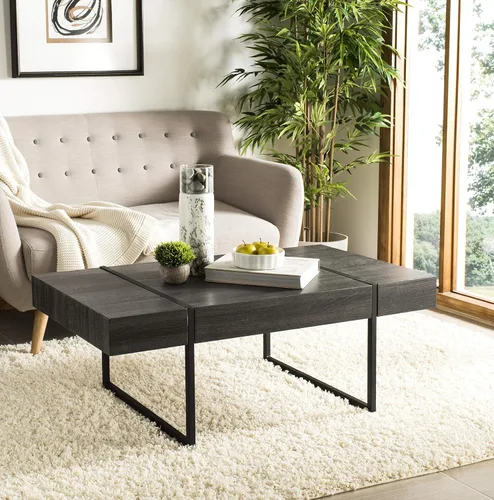 Miniatura 2 de SAFAVIEH Home Collection - Mesa de centro rectangular moderna Tristan con parte superior de madera negra y base de metal negro, mesa minimalista