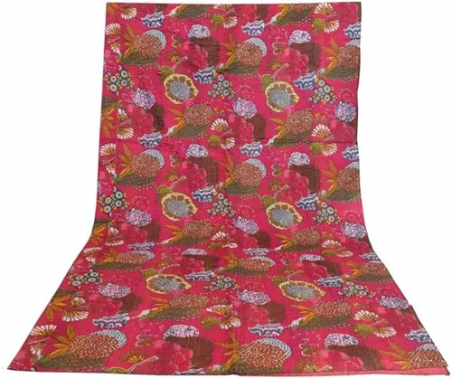 Miniatura 49 de Sophia-Art Colcha reversible de frutas indias para cama individual/king con patrón Gudri de algodón puro estilo Kantha, colcha decorativa con Rosa