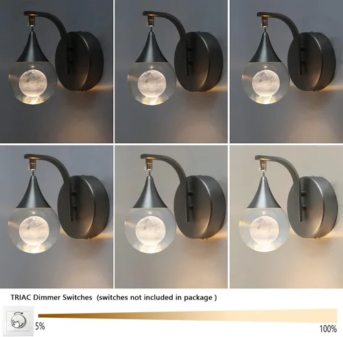 Miniatura 7 de Sedelan Aplique de pared de cristal, apliques de pared LED modernos para interiores, lámpara de pared de luna regulable de 5 W para dormitorio