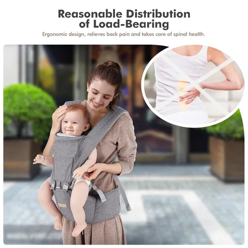 Miniatura 5 de Portabebés Recién Nacido a Niño: 9 en 1 Portabebés Convertible Ergonómico Portabebés Para Todas Las Temporadas, Posiciones M, Correa Ajustable Gris
