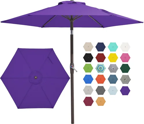Miniatura 10 de JEAREY Sombrilla de patio de 7.5 pies con 6 varillas resistentes, botón de inclinación/manivela, sombrilla de mesa para jardín, terraza, patio Azul