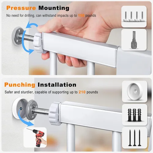 Miniatura 6 de FURTIME Puerta de bebé de 29 a 41 pulgadas con puerta de gato ajustable, puerta de perro de cierre automático para escaleras, puertas y casas, Blanco