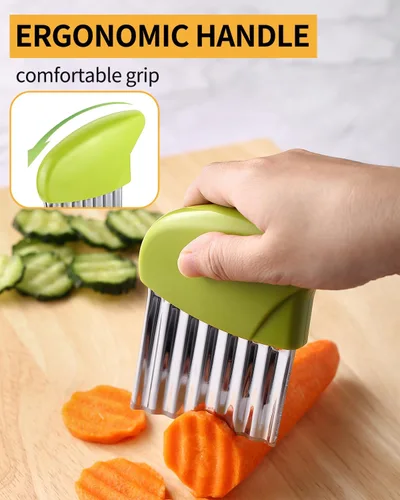 Miniatura 7 de Cortador de Virutas de Acero Inoxidable Tellshun para Patatas, Zanahorias y Vegetales con Cuchilla Ondulada Verde