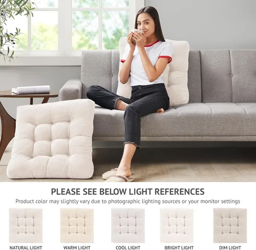 Miniatura 130 de Juego de 2 almohadas de suelo de meditación, almohadas cuadradas grandes para adultos, cojín de pana copetuda para sala de estar de tatami, gris, 22