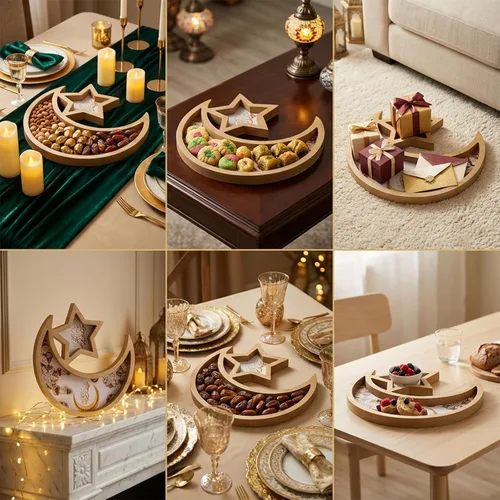 Miniatura 4 de Krismax Decoraciones de Ramadán para el hogar 2025 Bandeja de Ramadan Bandeja de Eid Bandeja de Ramadán Kareen Luna Estrella Bandeja de decoración