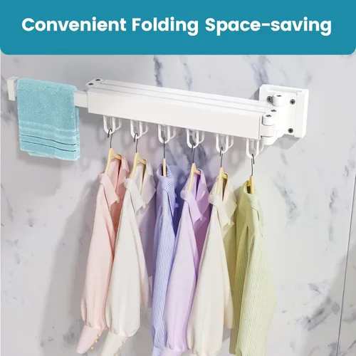Miniatura 5 de Abiglifty Tendedero para ropa montado en la pared, plegable, retráctil y plegable con 18 ganchos para uso en interiores y exteriores en lavandería