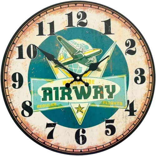 Reloj de pared de vía aérea de 13 pulgadas para él, diseño de aviación vintage, sin marco, para sala de estar, cafetería, oficina y decoración del