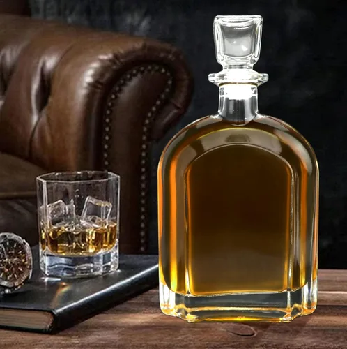 Miniatura 7 de Salzesfalls Decantador de whisky con tapón de vidrio, botella de vidrio de whisky con tapón geométrico hermético para vino, bourbon, brandy, licor