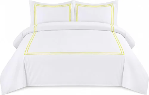 Miniatura 26 de BedDecor Lujoso juego de funda de edredón de algodón egipcio de 400 hilos, 1 pieza con hermoso bordado de 2 rayas