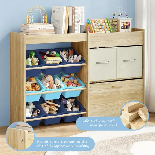 Miniatura 8 de EXPERLAM Organizador de almacenamiento de juguetes para niños, organizador de juguetes de 9 compartimentos con 2 cajones, cofre de juguetes móvil