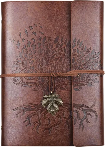 Billtigif Cuaderno Diario de Cuero PU, Diario de Escritura Vintage de Viaje Recargable, Regalos para Mujeres, Hombres, Adolescentes y Niños, Papel