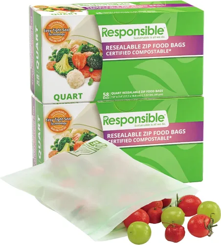 Miniatura 15 de Responsible Products Bolsa con cremallera resellable de gran galón compostable certificada, bolsas de alimentos extra resistentes, hechas
