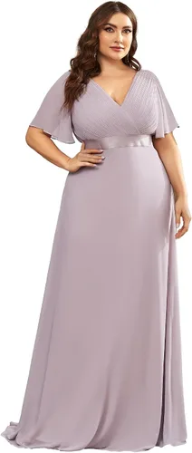 Miniatura 187 de Ever-Pretty Vestido formal para mujer, Navidad, Año Nuevo, cuello en V, gasa, talla grande, largo hasta el suelo, vestido de dama de honor