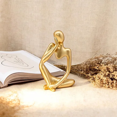 Miniatura 8 de Juego de 3 estatuas abstractas de oro pensador, escultura de resina hecha a mano, escritorio de oficina moderno, decoración del hogar