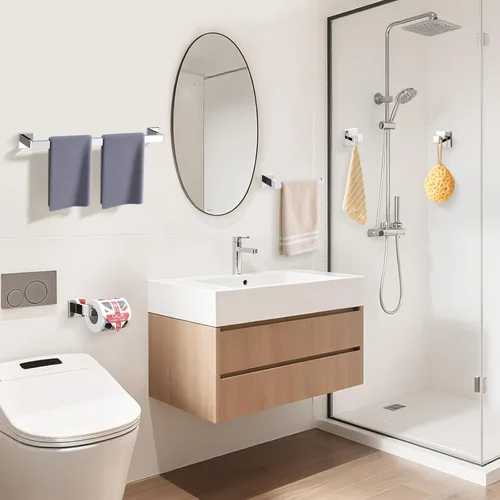Miniatura 6 de TURS Juego de accesorios de baño de 5 piezas, juego de toalleros pulidos, incluye toallero de 23.4 pulgadas, soporte para toallas de mano y 2 cromado