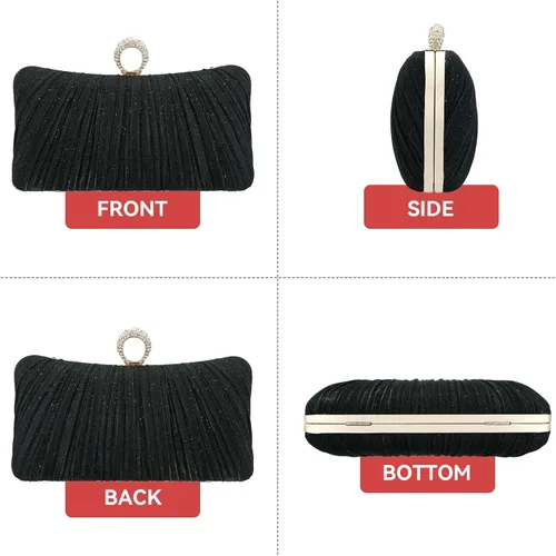 Miniatura 4 de Simcat Bolso de mano dorado para mujer, bolso de noche con purpurina, plisado, para mujer, formal, novia, boda, baile de graduación