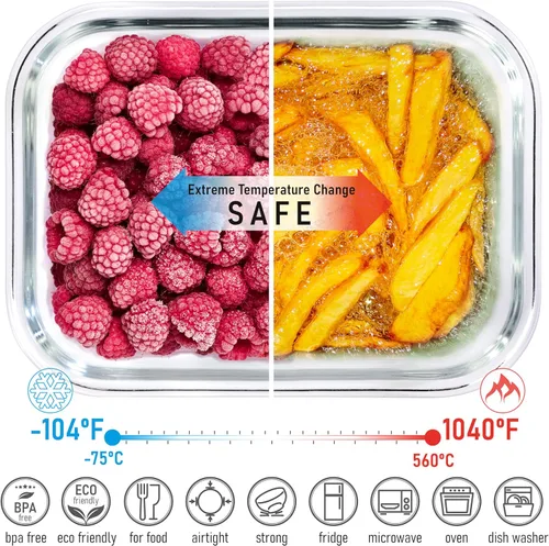 Miniatura 4 de Juego de 4 recipientes de vidrio apilables que ahorran espacio con tapas herméticas de bambú, para almuerzo, comidas y preparación de alimentos