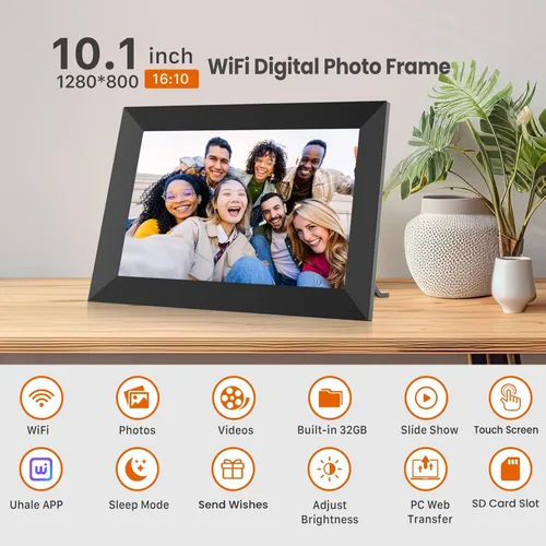 Miniatura 7 de Marco de fotos digital Uhale con WiFi de 10.1 pulgadas con almacenamiento de 32GB, marcos de fotos electrónicos con pantalla táctil IPS HD de 1280 x