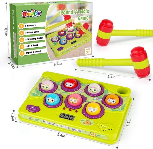 Miniatura 7 de BAODLON Juego interactivo de golpear a la rata, juguetes para niños pequeños, juguete musical con luz, juguete de desarrollo temprano, regalo