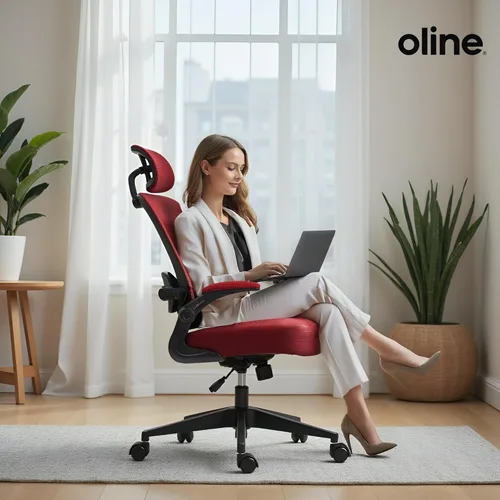 Miniatura 7 de Silla ErgoAir Oline ergonómica de oficina – Soporte lumbar ajustable, reposabrazos abatibles, silla de escritorio de malla para computadora, silla