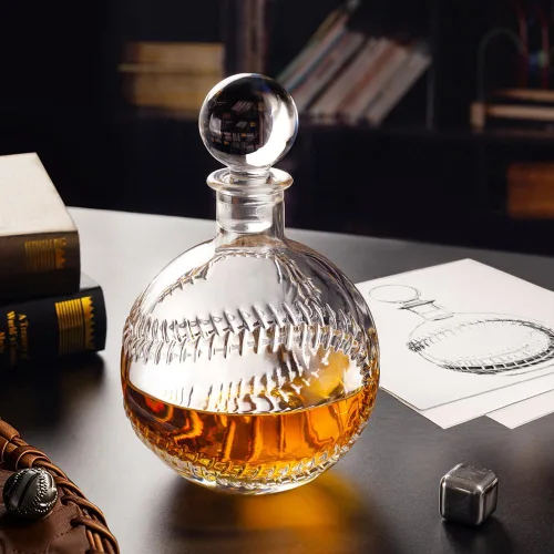 Miniatura 2 de Decantador de whisky de béisbol con tapón de vidrio de 33.8 oz/33.8 fl oz, decantador redondo para whisky, bourbon, brandy, licor y ron para papá