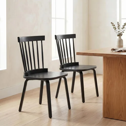 Black Windsor - Juego de 2 sillas de comedor de madera con respaldo de husillo, sillas de comedor de madera maciza para cocina, comedor, sala de