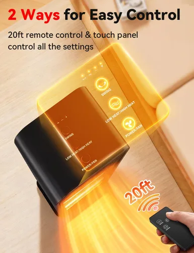 Miniatura 7 de Calentadores para exteriores para patio con 2 modos y 2 niveles de calor, calefacción 1S, calentador eléctrico de cerámica PTC, 1200 W, protección