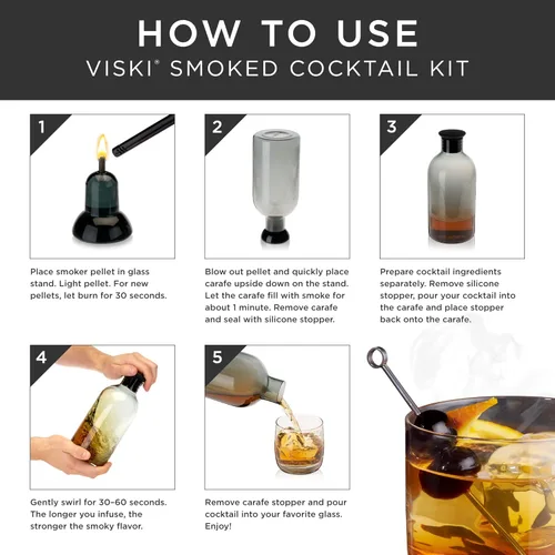 Miniatura 3 de Viski Alchemi - Kit de cóctel ahumado, juego de ahumador de bebidas con soporte de vidrio para ahumar, jarra de infusor, tapón de silicona, pellets