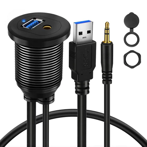 Miniatura 9 de Cable USB 3.0 de aleación de doble puerto para salpicadero de automóvil, macho a hembra, con indicador LED, cable de extensión para automóvil