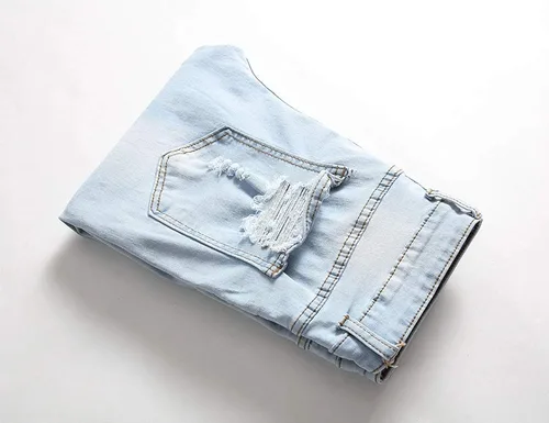 Miniatura 7 de WISHPIG Pantalones vaqueros rectos para hombre rasgados y estirados