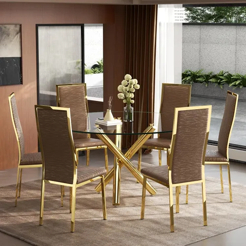 Miniatura 36 de Moderno juego de mesa redonda de cristal para 2, juego de mesa de cocina de círculo pequeño de 36 pulgadas con 2 sillas de comedor de piel sintética