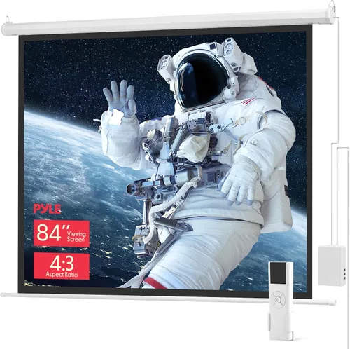 Pyle Pantalla de proyector motorizada de 84 pulgadas, formato blanco mate 4:3, pantalla de proyección automática desplegable con control remoto