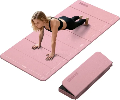 Tapete de yoga plegable de 0.39 pulgadas de grosor, extra grande, material TPE, antideslizante, fácil de llevar, adecuado para entrenamiento en Rosa
