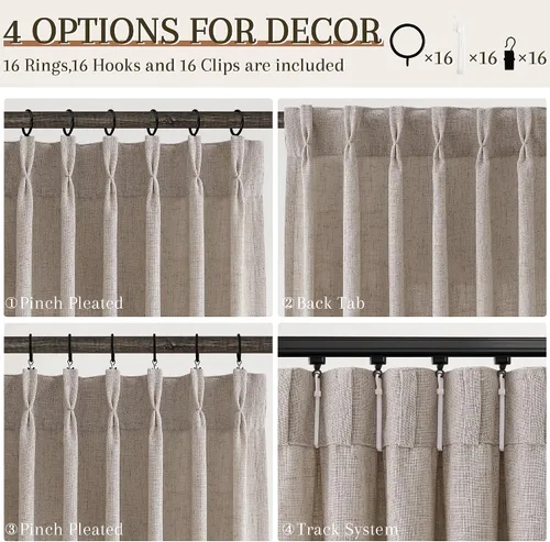 Miniatura 4 de Juego de 2 paneles de cortinas de ventana de cocina beige de 24 pulgadas de largo, con textura de lino, plisadas, filtrantes de luz, semi pequeñas