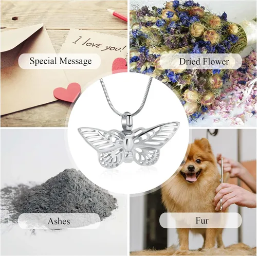 Miniatura 19 de Minicremation Joyas de cremación para cenizas – Collar conmemorativo de mariposa con colgante de urna para cenizas de seres queridos