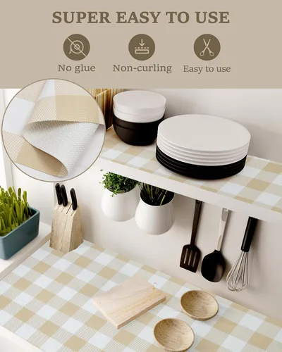 Miniatura 4 de Revestimiento de estante para armarios de cocina, forros de cajones no adhesivos antideslizantes de agarre fuerte, papel grueso para estantes