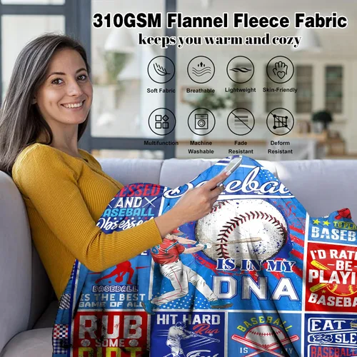 Miniatura 7 de Manta de béisbol para niños, regalos de béisbol para niños de 8 a 12 años, manta deportiva de franela para niños y hombres, cosas de béisbol