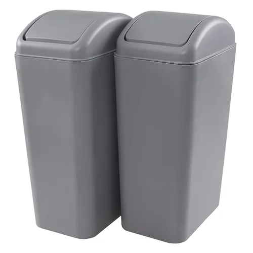 Miniatura 2 de Cubo de basura de plástico gris de 3.5 galones, 2 unidades Bote de basura delgado para garaje