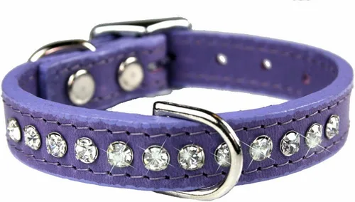 Miniatura 71 de Collar de perro de cuero y cristales de OmniPet Signature, cuero de grano de violeta africana de avestruz, se ajusta a un tamaño de cuello de 6"-8