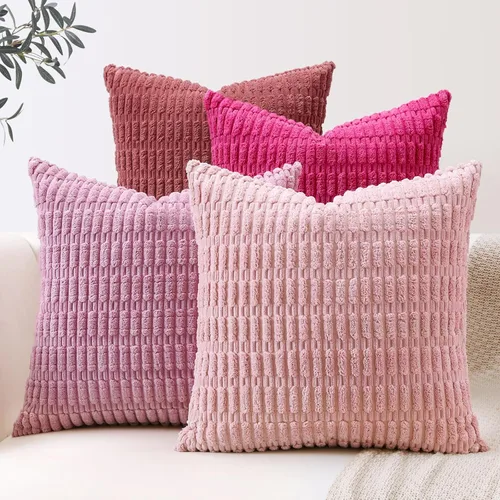 Miniatura 18 de OTOSTAR Juego de 4 fundas de almohada decorativas de pana suave de 16 x 16 pulgadas, fundas de almohada cuadradas a rayas bohemias para decoración