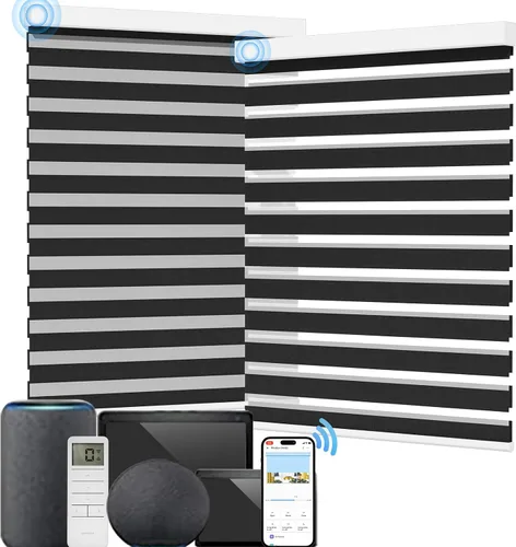 Miniatura 67 de MYshade Persianas enrollables de cebra opacas (85 %) con cordón para ventanas interiores, persianas de doble capa beige para dormitorio, baño, sala
