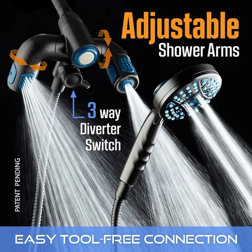 Miniatura 7 de AquaCare Polaris - Sistema combinado de 3 vías con cabezal de ducha y ducha de mano multizona de alta presión de 208 ajustes, mango de acoplamiento