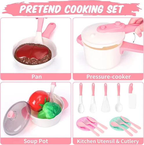 Miniatura 2 de Meaicezli - Juego de accesorios de cocina de juguete para niños, juego de ollas y sartenes para niños pequeños con comida de juguete, platos