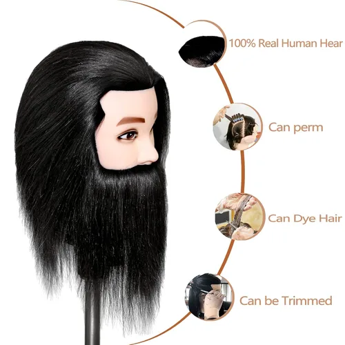 Miniatura 2 de ISHOT - Cabeza de maniquí masculino, cabeza de muñeca de 12 pulgadas, cabeza de entrenamiento, con cabello humano 100% real para peluqueros