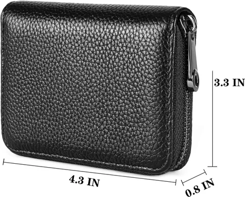 Miniatura 4 de Aiyo Fashion Cartera de cuero genuino para tarjetas de crédito, con bloqueo RFID, funda de identificación segura, organizador con cremallera