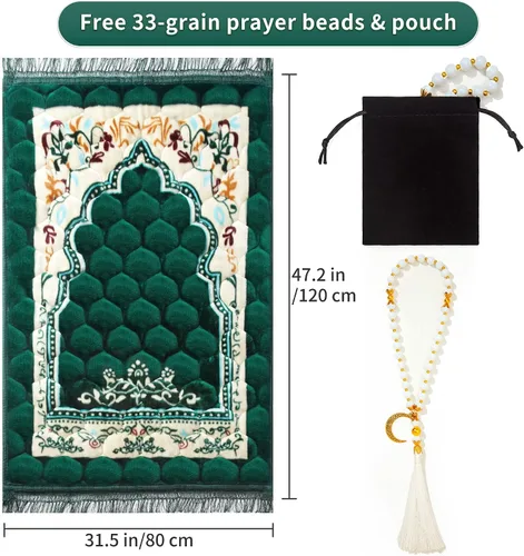 Miniatura 3 de Alfombra de oración musulmana con cuentas de oración Tasbih, suave y grande para oración islámica mate, alfombrilla de oración islámica acolchada